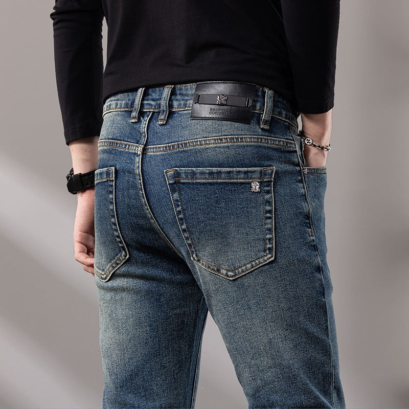 New 2026 Autumn Korean Style Men's Jeans, Silk Cotton Long Pants, Straight-Leg Pants, Fashionable Urban Mid-Waist Casual Wear