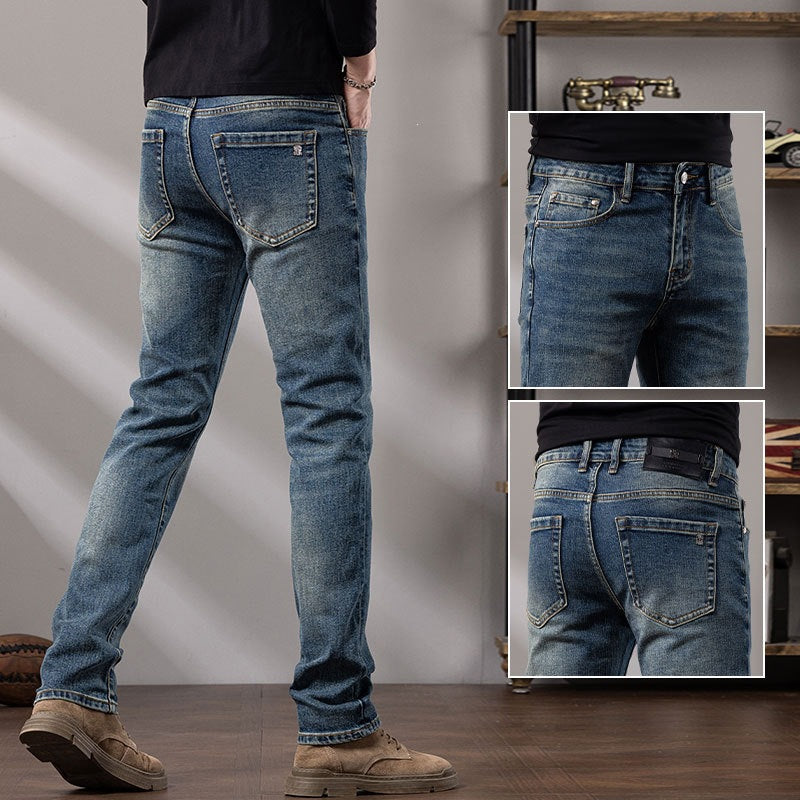 New 2026 Autumn Korean Style Men's Jeans, Silk Cotton Long Pants, Straight-Leg Pants, Fashionable Urban Mid-Waist Casual Wear
