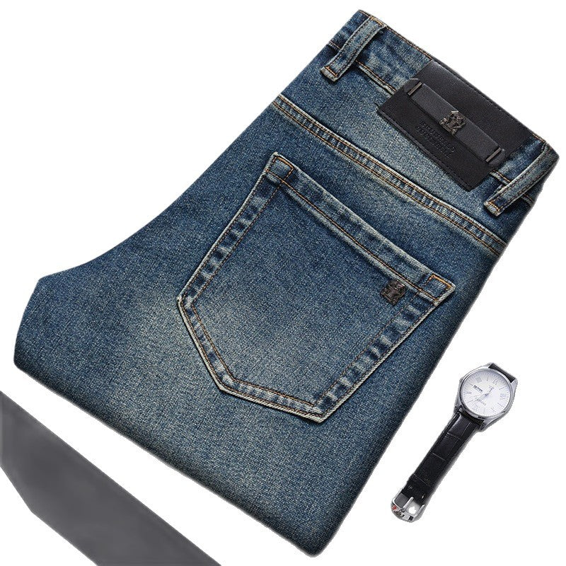 New 2026 Autumn Korean Style Men's Jeans, Silk Cotton Long Pants, Straight-Leg Pants, Fashionable Urban Mid-Waist Casual Wear